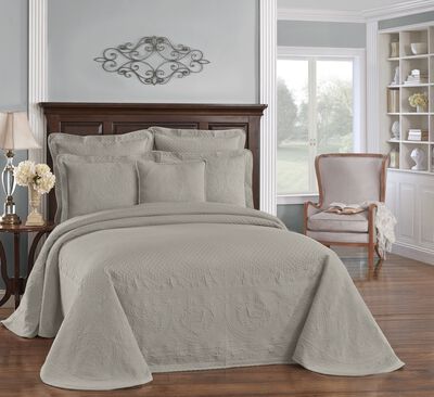 Historic Charleston King Charles Lightweight Cotton Matelasse Quilted Bedspread, Grey