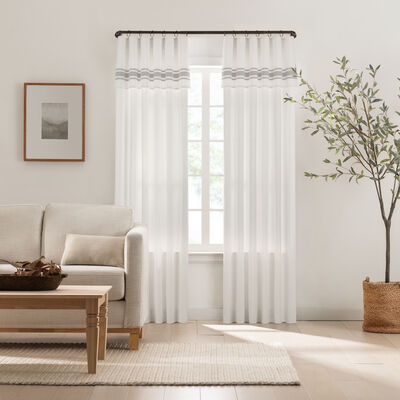 Mercantile Drop Cloth Grey Stripe Light Filtering Farmhouse Curtain with Valance