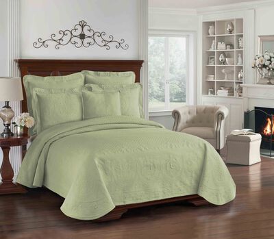 Historic Charleston King Charles Lightweight Cotton Matelasse Quilted Coverlet, Sage