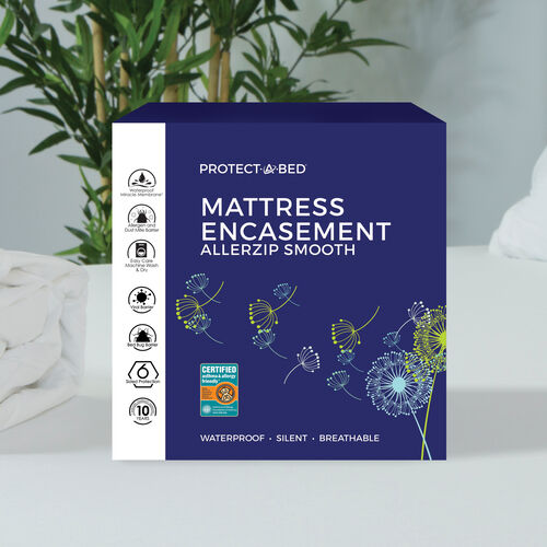 Protect-A-Bed® AllerZip Smooth Allergy, Dust Mite & Bed Bug Proof 6-Sided Waterproof Mattress Encasement Or Box Spring Encasement, King 13"